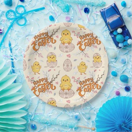Happy Oaster Paper Plate - Niedliche Chicks & Eier Pappteller (Party)