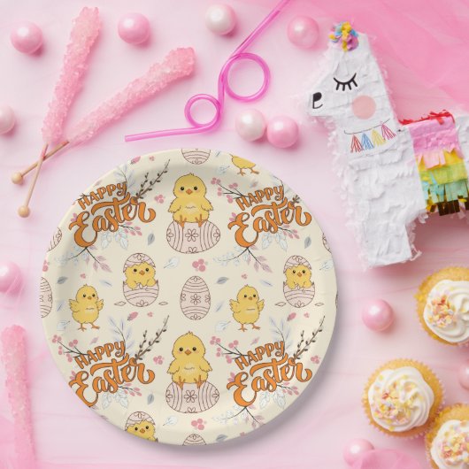 Happy Oaster Paper Plate - Niedliche Chicks & Eier Pappteller (Party)