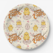 Happy Oaster Paper Plate - Niedliche Chicks & Eier Pappteller (Vorderseite)