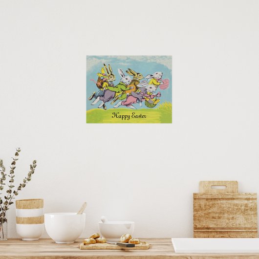 Happy Oaster Pastel Running Rabbits Poster (Küche)
