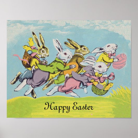Happy Oaster Pastel Running Rabbits Poster (Vorne)