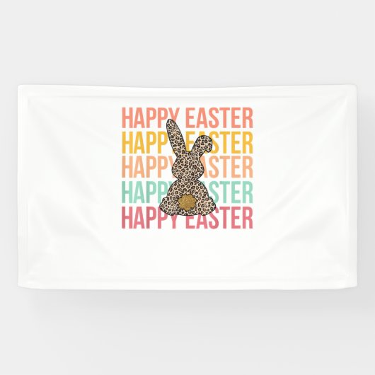 Happy Oaster Pastel Spring Leopard Bunny Rabbit Wo Banner (Horizontal)