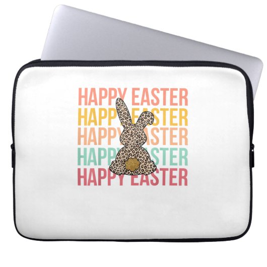 Happy Oaster Pastel Spring Leopard Bunny Rabbit Wo Laptopschutzhülle (Vorderseite)