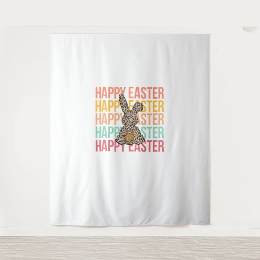 Happy Oaster Pastel Spring Leopard Bunny Rabbit Wo Wandteppich (Vorderseite)