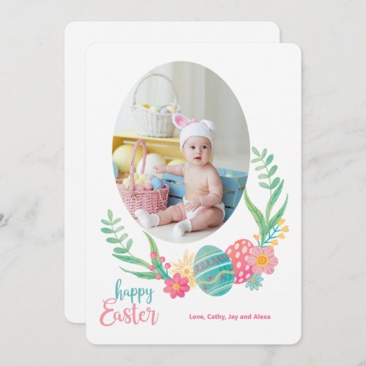 Happy Oaster Pastels Foto Flat Card Einladung (Vorne/Hinten)