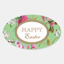 Happy Oaster Pink Blume Ovaler Aufkleber