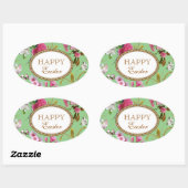 Happy Oaster Pink Blume Ovaler Aufkleber (Blatt)