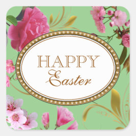 Happy Oaster Pink Blume Quadratischer Aufkleber