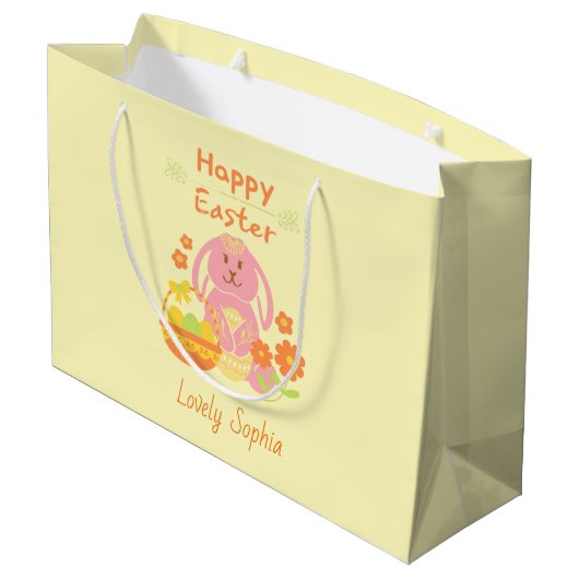 Happy Oaster Pink Bunny Große Geschenktüte (Rückseite Schrägansicht)