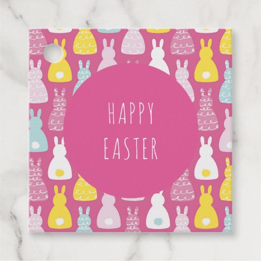 Happy Oaster Pink Bunny Rabbit Geschenkanhänger (Vorderseite)
