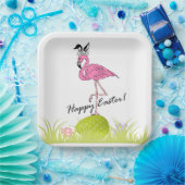 Happy Oaster Pink Flamingo Bunny Ears und Eier Pappteller (Party)