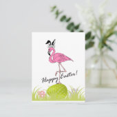 Happy Oaster Pink Flamingo Bunny Ears und Eier Postkarte (Stehend Vorderseite)