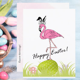 Happy Oaster Pink Flamingo Bunny Ears und Eier Postkarte