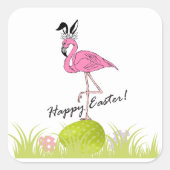 Happy Oaster Pink Flamingo Bunny Ears und Eier Quadratischer Aufkleber (Vorderseite)