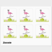Happy Oaster Pink Flamingo Bunny Ears und Eier Quadratischer Aufkleber (Blatt)