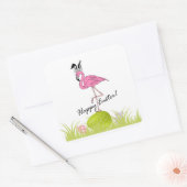 Happy Oaster Pink Flamingo Bunny Ears und Eier Quadratischer Aufkleber (Umschlag)