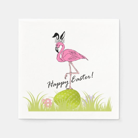 Happy Oaster Pink Flamingo Bunny Ears und Eier Serviette (Vorderseite)