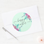 Happy Oaster pink floral Aquarell Minze Skript Runder Aufkleber (Umschlag)
