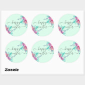 Happy Oaster pink floral Aquarell Minze Skript Runder Aufkleber (Blatt)