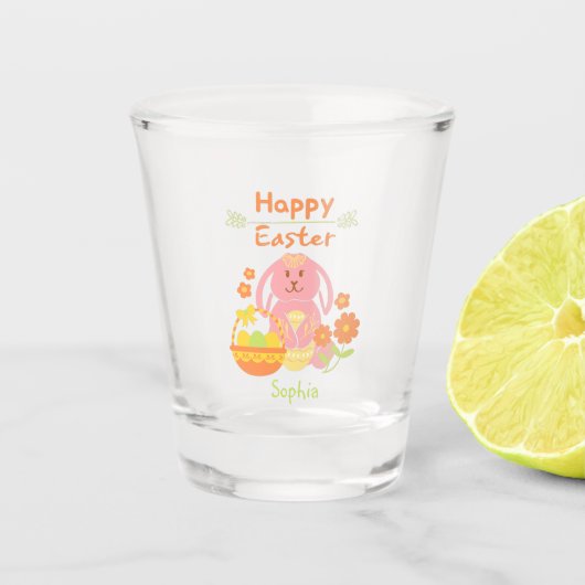 Happy Oaster Pink Kaninchen und Blume Shot Glass Schnapsglas (Vorderseite)