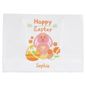 Happy Oaster Pink Rabbit und Blume Große Geschenktüte (Rückseite)
