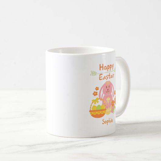 Happy Oaster Pink Rabbit und Blume Kaffeetasse (VorderseiteRechts)