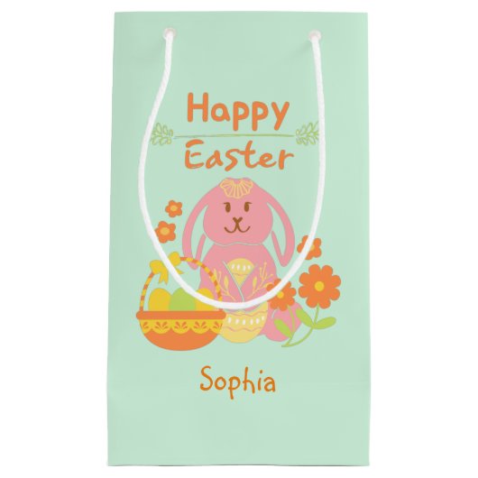 Happy Oaster Pink Rabbit und Blume Kleine Geschenktüte (Vorderseite)