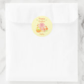 Happy Oaster Pink Rabbit und Blume Runder Aufkleber (Tasche)