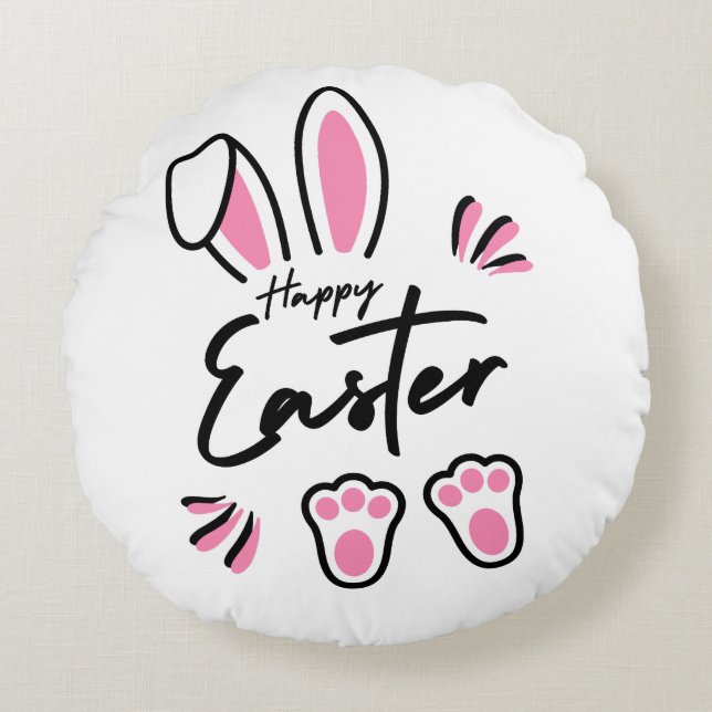 Happy Oaster (pink) Rundes Kissen (Vorderseite)