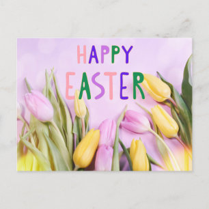 Happy Oaster Pink und Gelb Tulip Blume Postkarte
