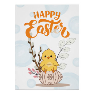 Happy Oaster Poster - Niedliches Küken auf Ei