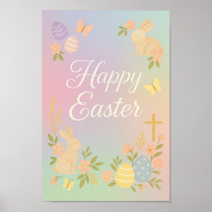 Happy Oaster Poster   Pastel Bunny Wall Art