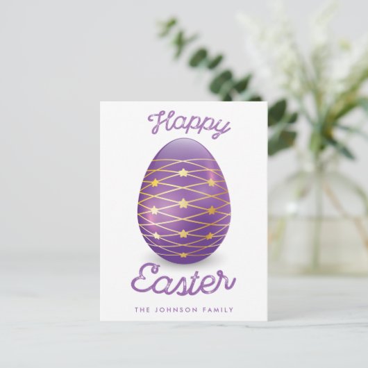 Happy Oaster Postkarten mit Lila Ostereier (Stehend Vorderseite)