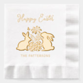 Happy Oaster Rabbit Blume Eier Personalisiert Name Servietten Mit Folie (Vorderseite)