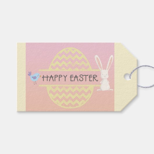 Happy Oaster Rabbit Egg and Bird Geschenkanhänger (Vorderseite (Horizontal))