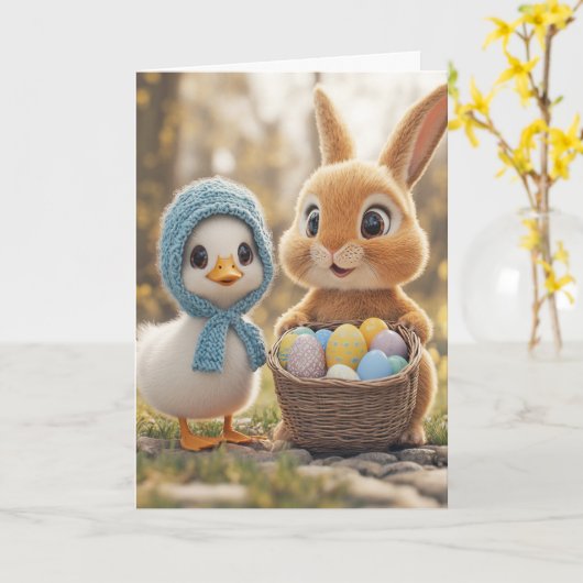 Happy Oaster Rabbit Eggs Baby Duckling Karte (Gelbe Blume)