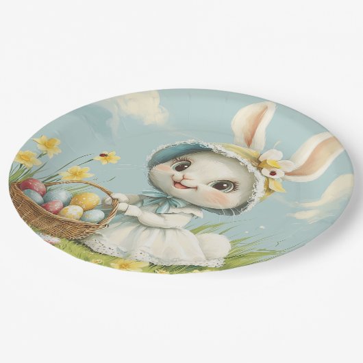 Happy Oaster Rabbit Eggs Daffodils Schmetterlinge Pappteller (Schrägansicht)