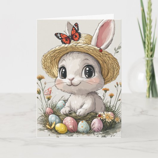 Happy Oaster Rabbit Eggs Ladybug Butterflies Karte (Vorderseite)