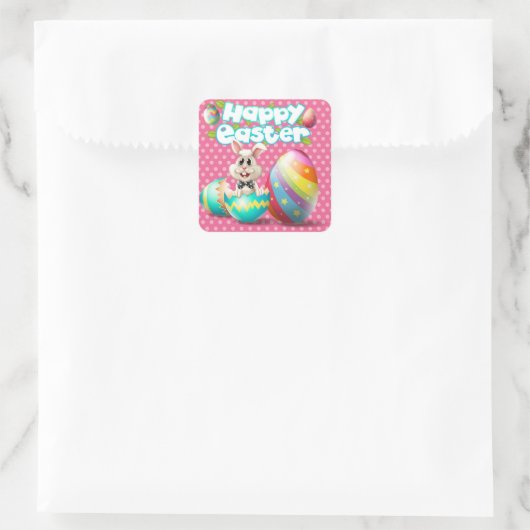Happy Oaster Rabbit Quadratischer Aufkleber (Tasche)