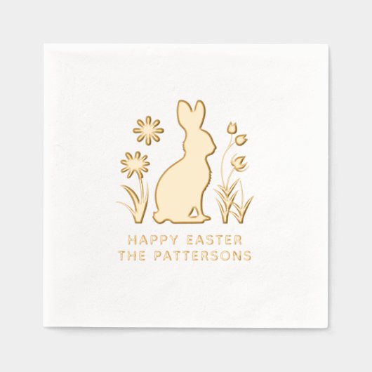 Happy Oaster Rabbit Spring Blumen Personalisiert Servietten Mit Folie (Vorderseite)