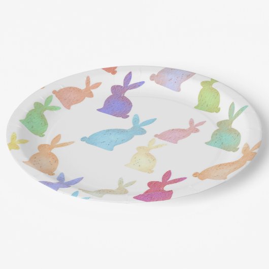Happy Oaster - Rainbow Bunny Muster Pappteller (Schrägansicht)