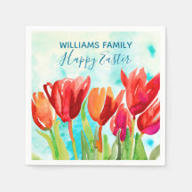Happy Oaster Red Tulips Custom Paper Napkin