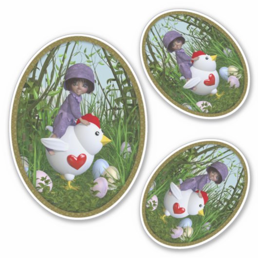 Happy Oaster - Reiten auf dem Hühnchen Aufkleber (Vorderseite)