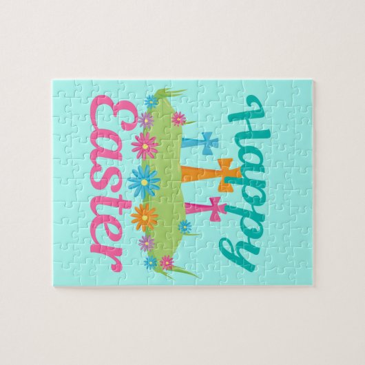 Happy Oaster Religious Floral Crosses Christlich Puzzle (Horizontal)