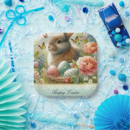 Happy Oaster Retro Bunny Rabbit Papierplatte Pappteller (Party)