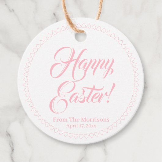 Happy Oaster rosa Herzen Rand benutzerdefinierte S Geschenkanhänger (Vorderseite)