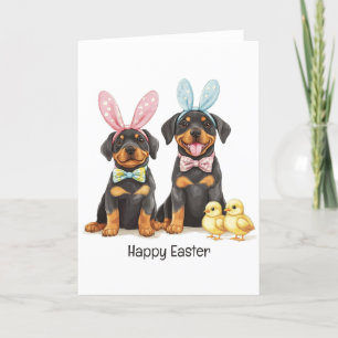 Happy Oaster Rottweiler Hunde Bunny Ears Feiertagskarte
