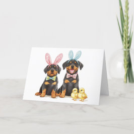 Happy Oaster Rottweiler Hunde Bunny Ears Feiertagskarte