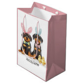 Happy Oaster Rottweiler Hunde Bunny Ears Mittlere Geschenktüte (Vorderseite Schrägansicht)