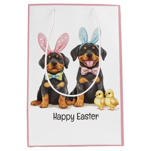 Happy Oaster Rottweiler Hunde Bunny Ears Mittlere Geschenktüte (Vorderseite)
